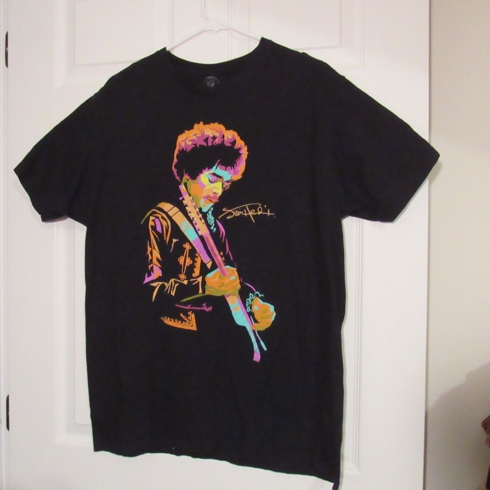 Jimi Hendrix Authentic Mens T-Shirt, Graphic Multicolor, S/S Signaturized,  Sz:L